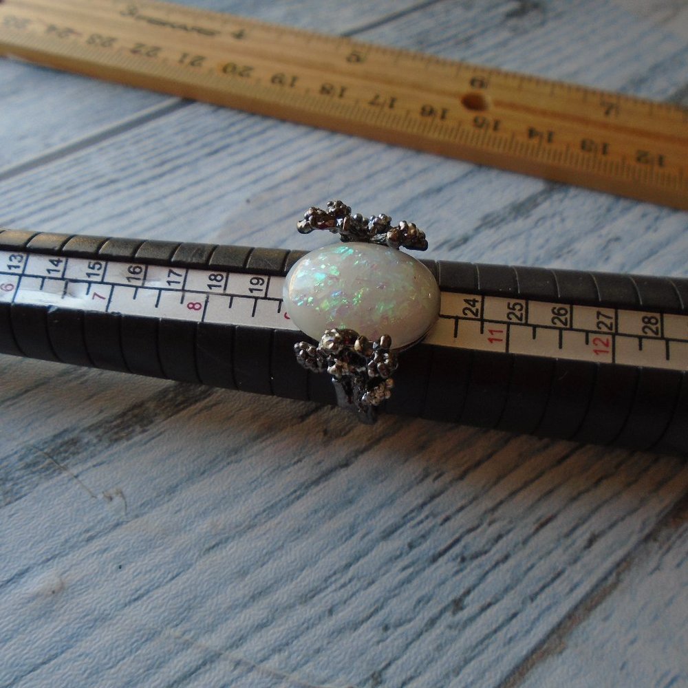 Lab Created Opal In Sterling Size 10 Ring - image 4